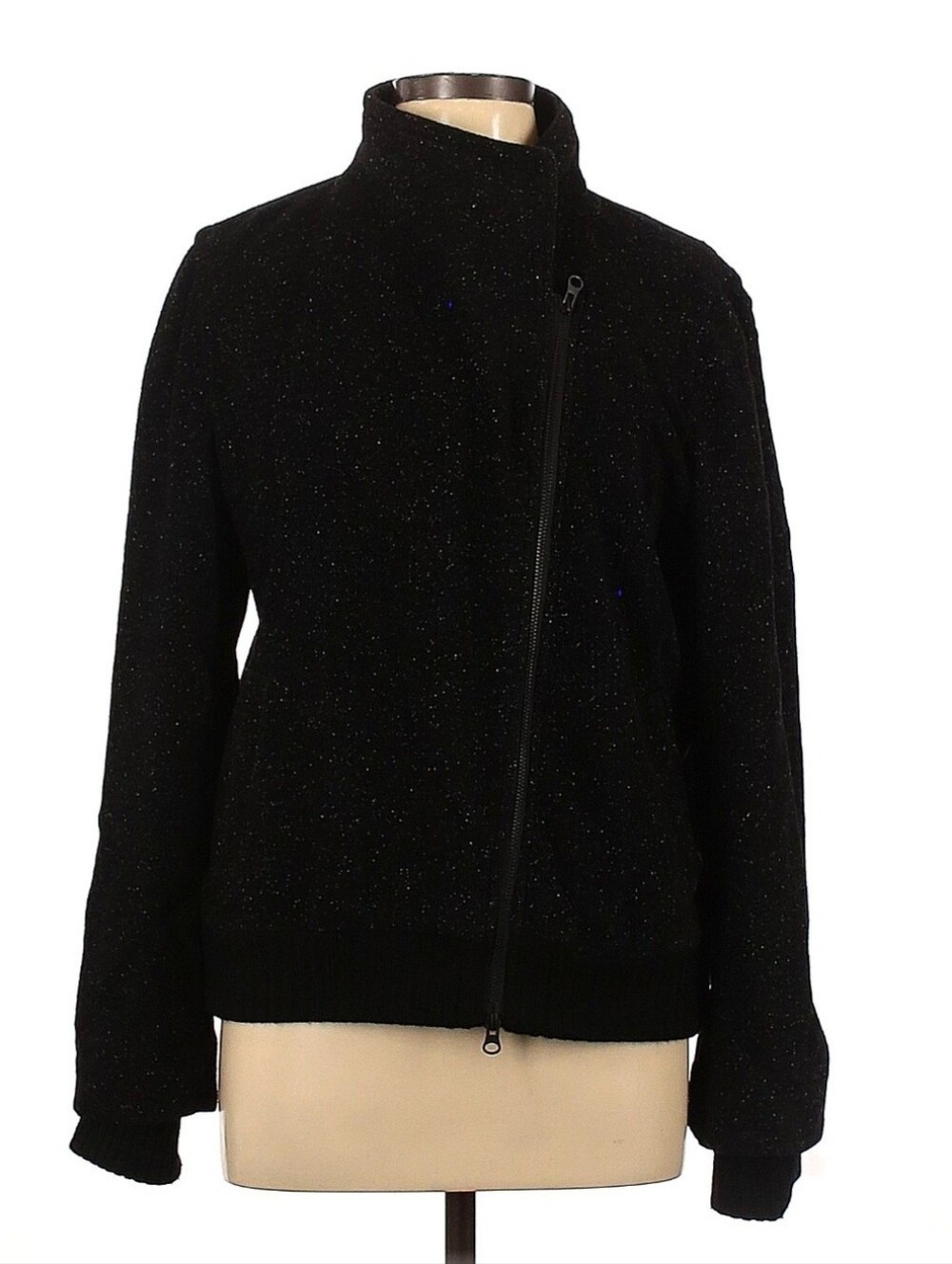 Eileen Fisher Black Marled Wool Asymmetrical Coat